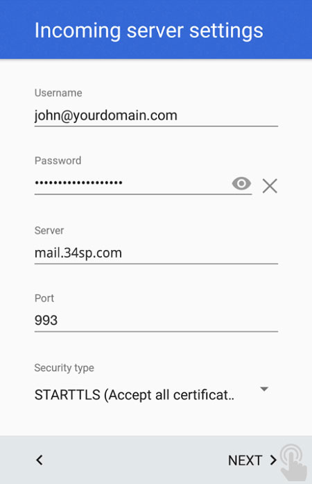 incoming server settings for gmail on android