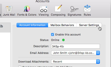 att.net email server settings for mac